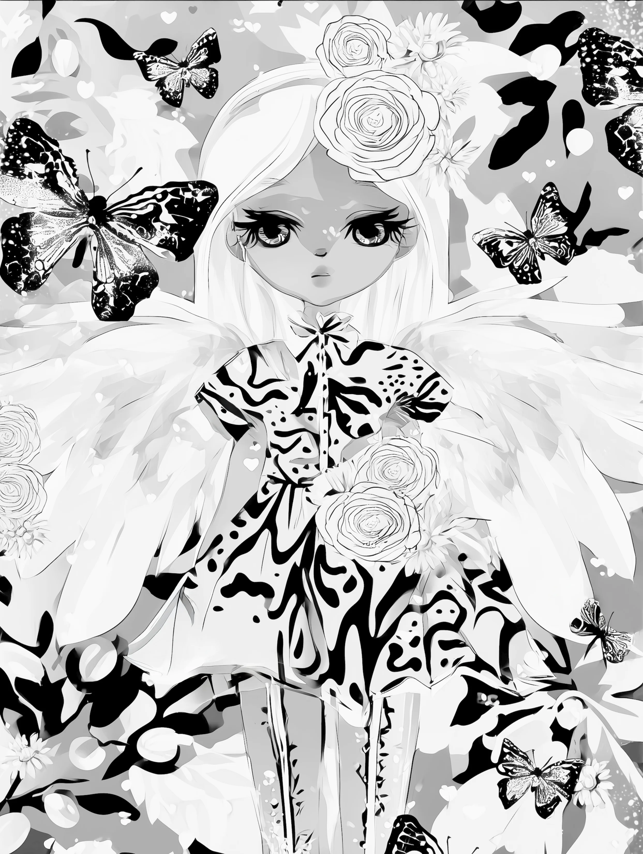 Free printable angel coloring page for adults featuring an angel with butterflies